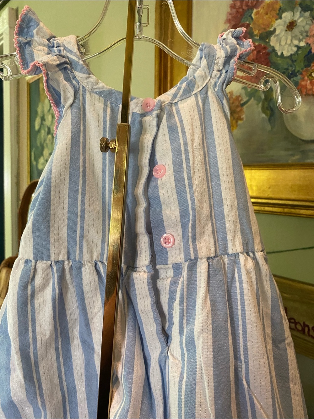 Penelope Mack blue & white striped toddler dress featuring a pink bow - SZ 2T - Picture 6 of 10